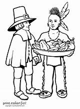 Thanksgiving pilgrims coloring Page  Print Color Fun sketch template