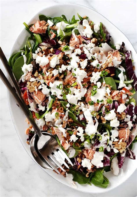 Smoked Salmon Salad with Farro & Goat Cheese - Pinch and Swirl