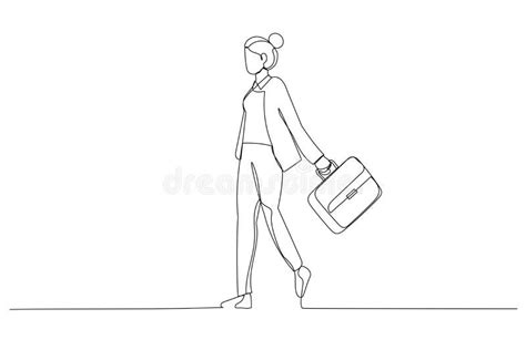 Drawing of Young Businesswoman Crossing the Street at the Modern Office District. Continuous ...