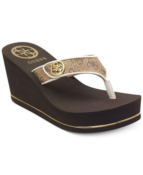 Guess Sarraly Eva Logo Wedge Sandals in Brown | Lyst