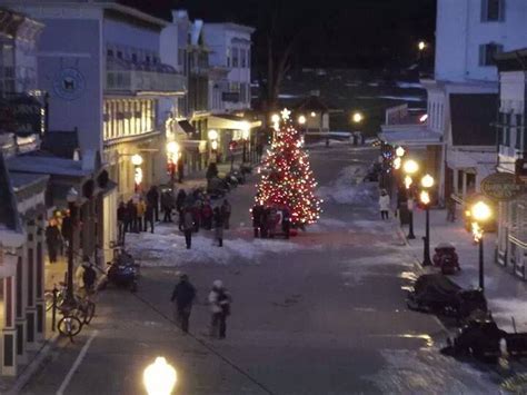 Christmas tree lit up in downtown Mackinac Island on Main Street (2013). Photo taken/courtesy by ...