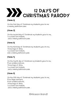 12 Days of Christmas Parody by Sew Crafty Teacher | TPT