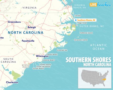 Map of Southern Shores, North Carolina - Live Beaches