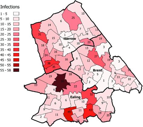 Choropleth Map of the simulated infections (day =20). | Download Scientific Diagram