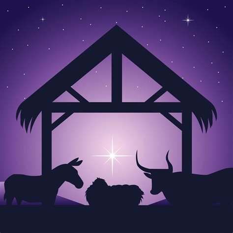 nativity, manger baby jesus and animals traditional celebration religious, glow star background ...