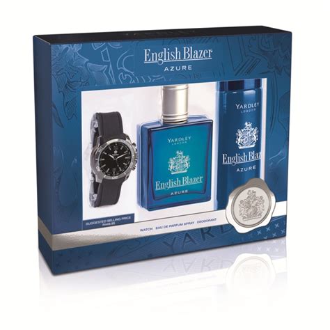 Yardley English Blazer Azure Gift set 100ml EDP +Deodorant Spray+ Watch ...