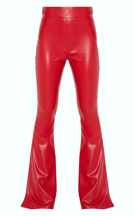 Red Faux Leather Flare Pants | Pants | PrettyLittleThing USA