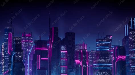 Cyberpunk Cityscape with Blue and Pink Neon lights. Night scene with ...