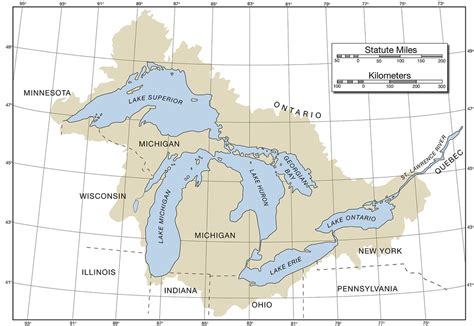 Map of the Great Lakes with latitude, longitude and basin … | Flickr