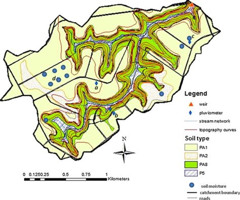 Map of the catchment showing the catchment boundary (external line),... | Download Scientific ...