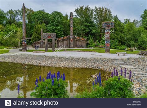 Haida longhouse and totem poles, Museum of Anthropology, UBC Stock Photo, Royalty Free Image ...