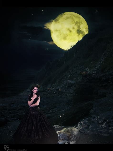 1200x1600 / dark moonlight yellow wolf women photo manipulation adobe photoshop wallpaper ...