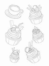 Premium Vector  Coloring Of five Different Cupcakes With Berries sketch template