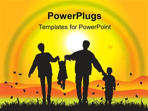 PowerPoint Template: family enjoying sunset with rainbow (11697)