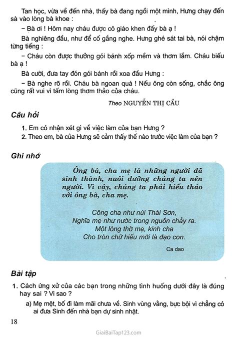 SGK Đạo Đức 4 - Bài 6. Hiếu thảo với ông bà, cha mẹ