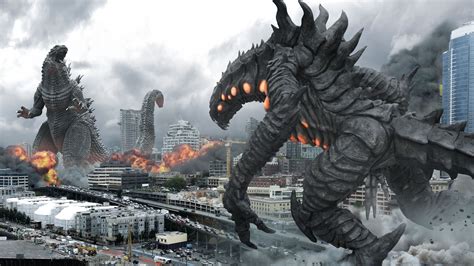 Two Godzillas Are Attacking City With Background Of Smokes During ...