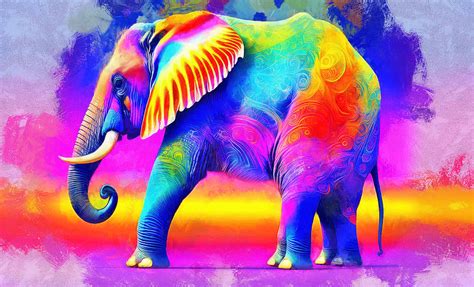 Abstract mandala elephant side-view in psychedelic colors - digital ...