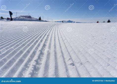 Fresh Snow Groomer Tracks on a Ski Piste Stock Photo - Image of frozen ...