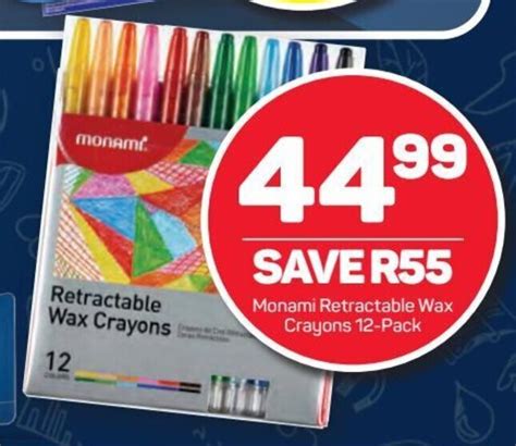 Monami Retractable Wax Crayons 12-pack offer at Pick n Pay