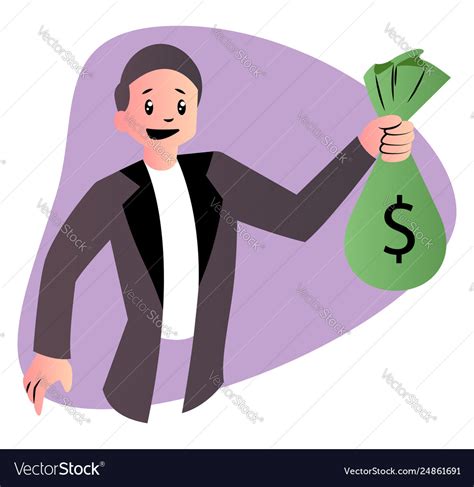 Cartoon guy holding bag money on white Royalty Free Vector