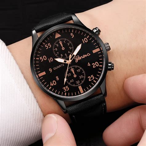 Luxury Men's Quartz Wrist Watches Unique Men Wrist watches Unique Creative Leather Watch Strap ...