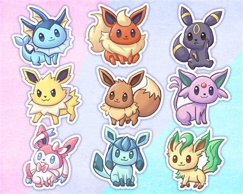 Chibi Eevee Evolution Inspired Waterproof Stickers for Laptop, Backpack ...