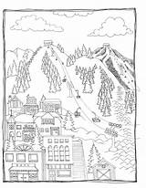 Ski Mountains Coloring Page Pages sketch template