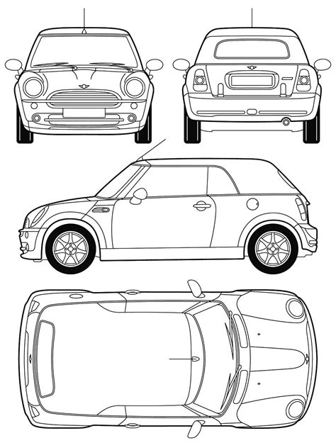 Mini Cooper Cabrio 2004 Blueprint - Download free blueprint for 3D modeling