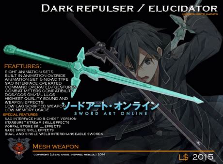 Second Life Marketplace - [Mkbcult] Dark Repulser & Elucidator Sword (Sword Art Online Kirito)