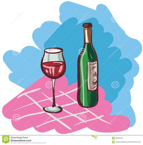 Vector Illustration of Wine Bottle and Glass. Stock Vector - Illustration of pink, glass: 56402766