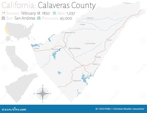 Map of Calaveras County in California Stock Vector - Illustration of ...