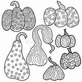 Coloring Page With Fantasy Patterns Set Of Pumpkins Outline Vector  sketch template