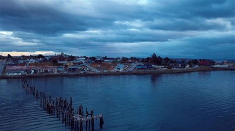 Aerial view of the evening Puerto Natales in Chile, 4K Footage 20260754 ...