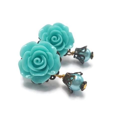Blue Rose Earrings-Dangle Studs-Pearl Earrings-Drop | Etsy | Pretty earrings, Cute earrings ...