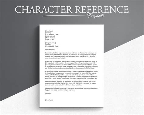 Professional Character Reference Letter Template. Google - Etsy Canada