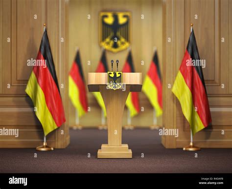 Press conference or briefing of premier minister of Germany concept ...