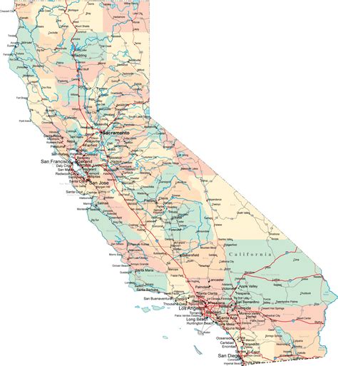 Large detailed administrative and road map of California. California ...