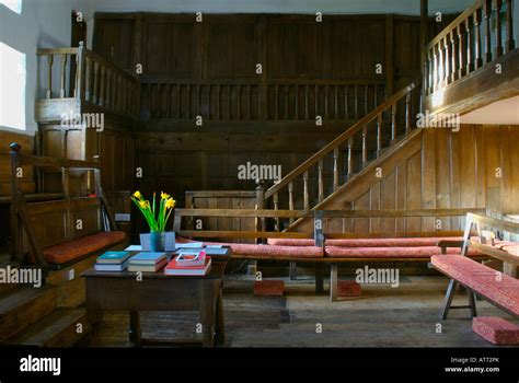 Interior of Brigflatts Quaker meeting house, near Sedbergh, Yorkshire ...