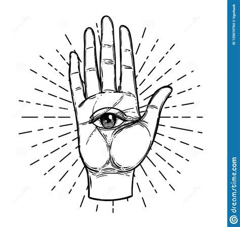 Vintage Hands With All Seeing Eye. Hand Drawn Sketchy Illustration With Mystic And Occult Hand ...