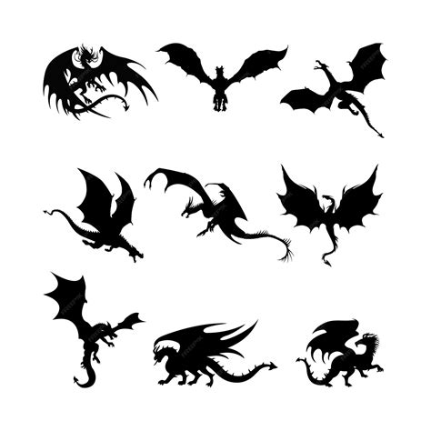 Premium Vector | Flying Dragon Silhouette Collection