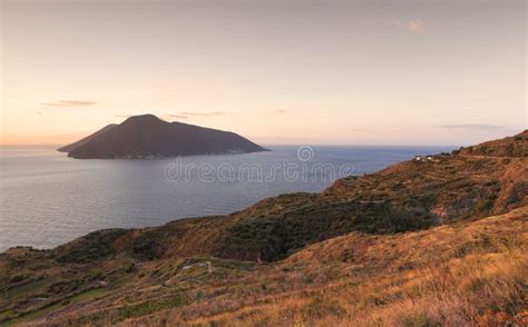 Coast of Lipari with View To Volcano Islands Salina, Alicudi, Filicudi during Sunset, Sicily ...