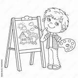 Coloring Page Outline Of Cartoon Boy With Brush And Paints Little  sketch template