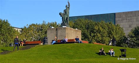 The Viking Settler Ingólfur Arnarson, Mt. Ingólfsfjall and Ingólfsskáli Turf Longhouse in South ...