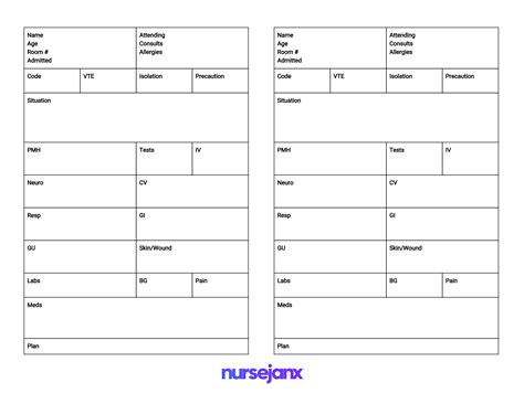 two blank forms for nursing care plans