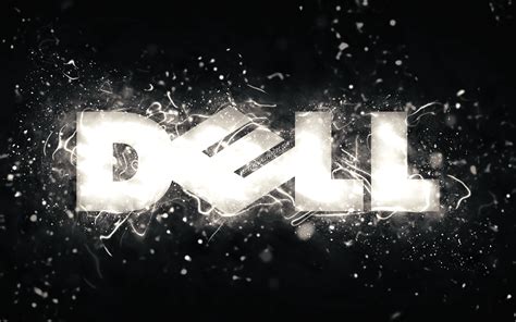 Download wallpapers Dell white logo, 4k, white neon lights, creative, black abstract background ...