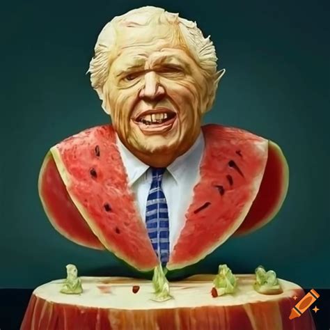 Intricate watermelon carvings of politicians on Craiyon