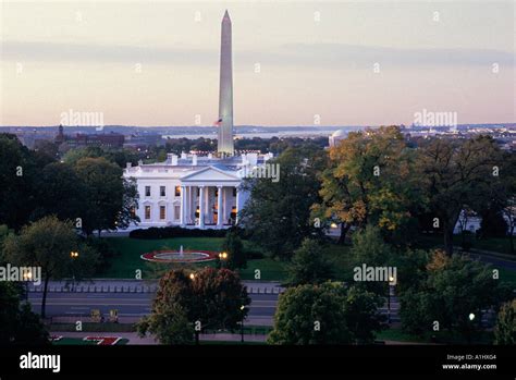 White House, George Washington Monument Washington DC, USA. Dusk. North ...