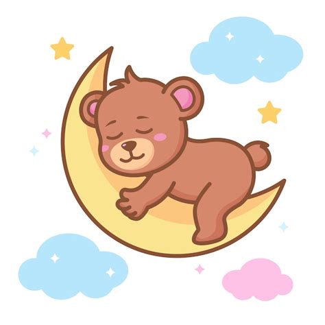 Premium Vector | Cute baby bear sleeping on the crescent moon