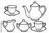 Coloring Tea Set Clip Art Sketch Page sketch template