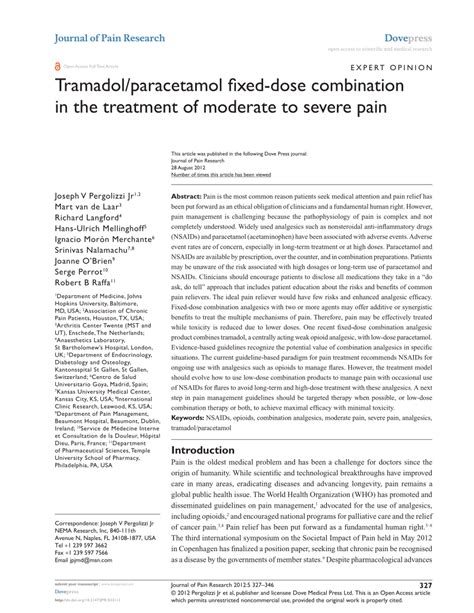 (PDF) Tramadol/paracetamol fixed-dose combination in the treatment of moderate to severe pain